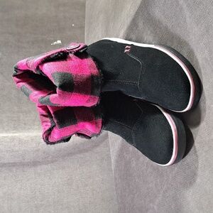Etnies Black Suede Magenta Black Checkerboard Canvas Fold Sneaker Boots VG- US 7
